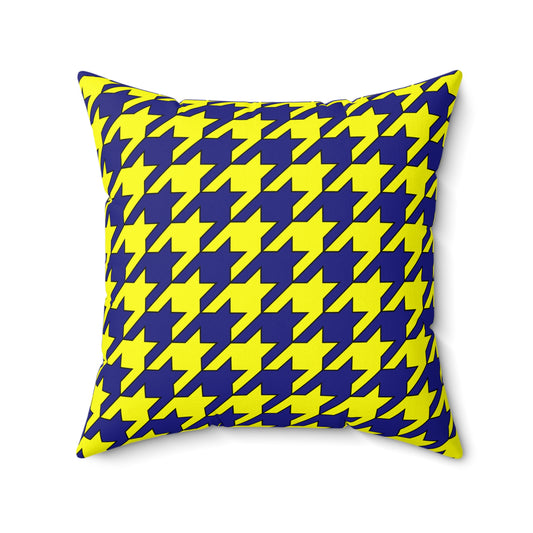 Navy Blue, Yellow Retro Houndstooth Cushion Pillow