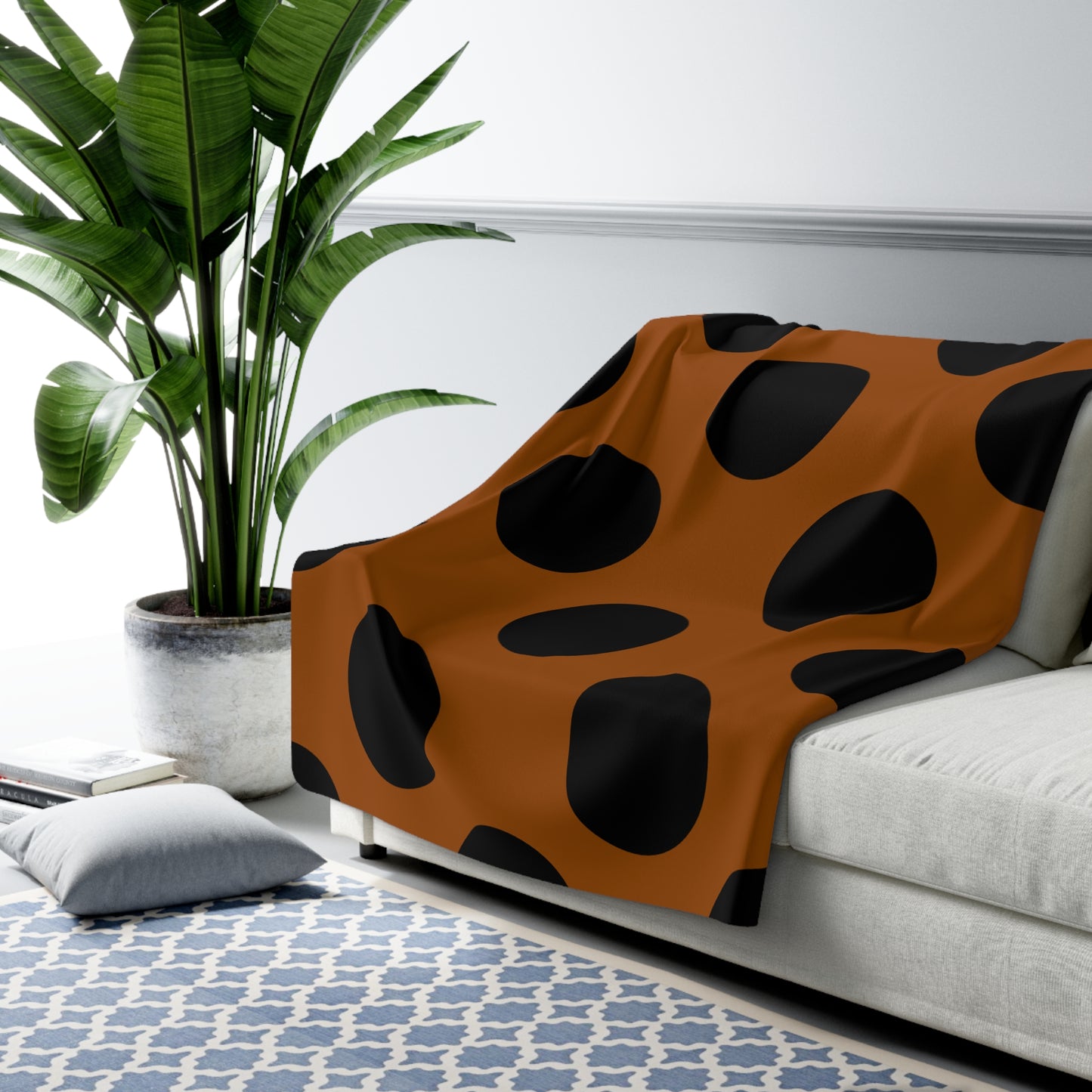 Brown, Black Retro Polka Dots Blanket Throw