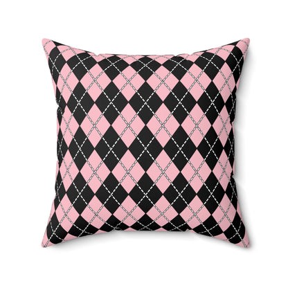 Pink, Black Retro Argyle Cushion Pillow