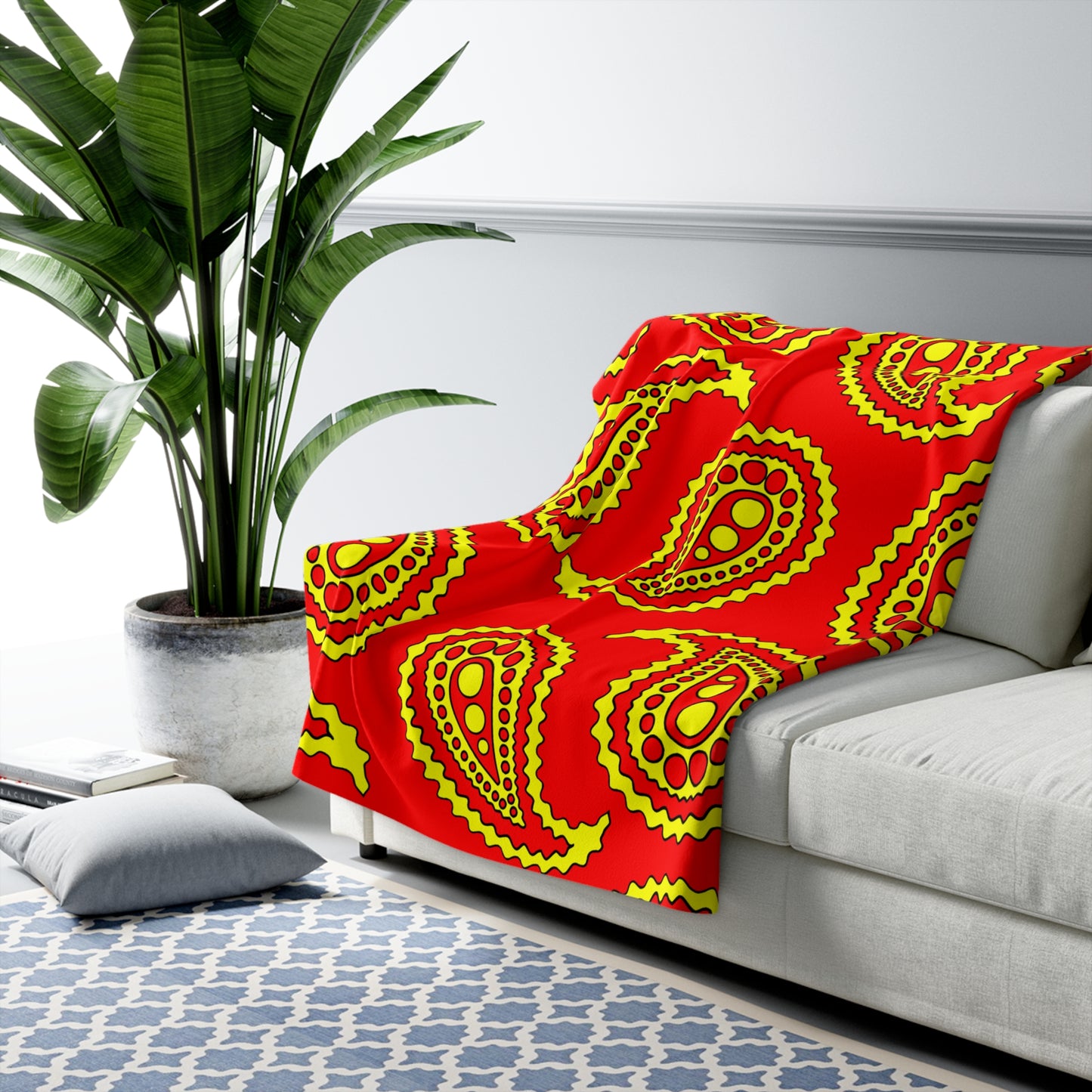 Red, Yellow Retro Paisley Blanket Throw