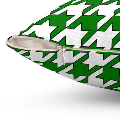 Green, White Retro Houndstooth Cushion Pillow