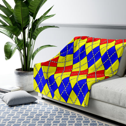 Yellow, Blue, Red Retro Argyle Blanket Throw