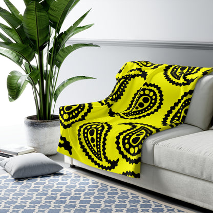 Yellow, Black Retro Paisley Blanket Throw