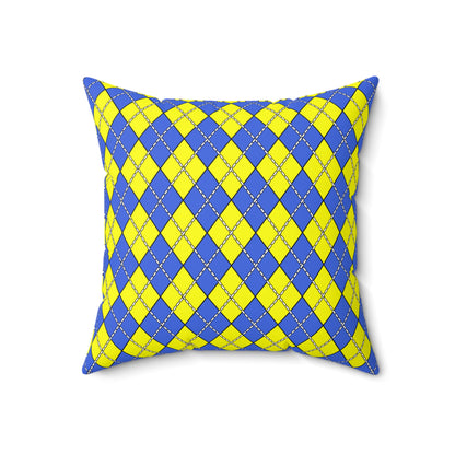 Royal Blue, Yellow Retro Argyle Cushion Pillow