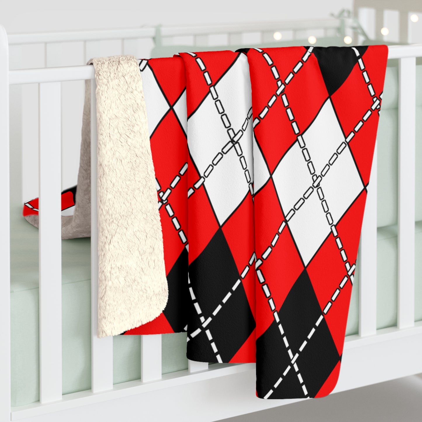 Red, Black, White Retro Argyle Blanket Throw