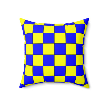 Blue, Yellow Retro Check Cushion Pillow