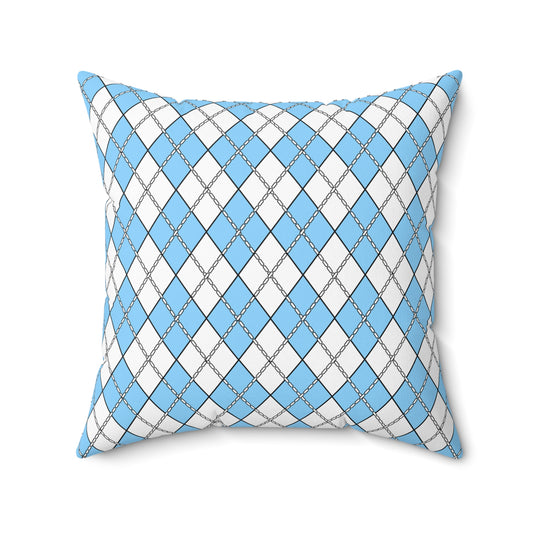 Light Blue, White Retro Argyle Cushion Pillow