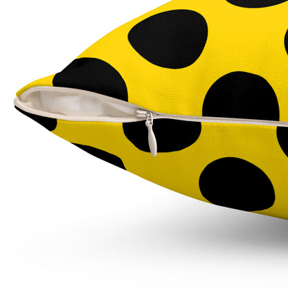 Gold, Black Retro Polka Dots Cushion Pillow