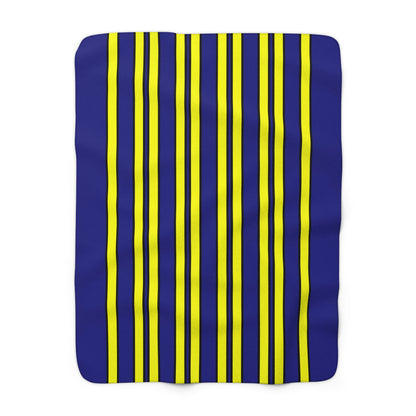 Navy Blue, Yellow Retro Stripes Blanket Throw