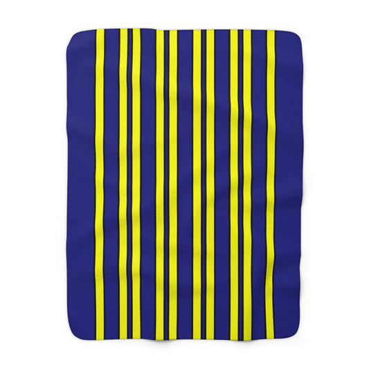 Navy Blue, Yellow Retro Stripes Blanket Throw
