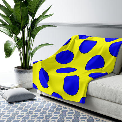 Yellow, Blue Retro Polka Dots Blanket Throw