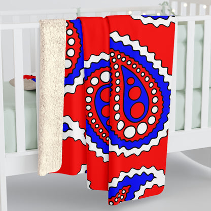 Red, White, Blue Retro Paisley Blanket Throw