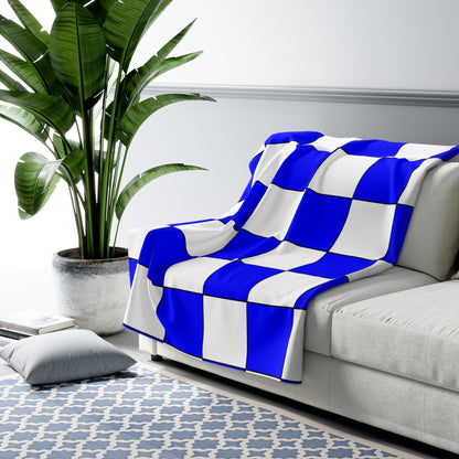 Blue, White Retro Check Blanket Throw