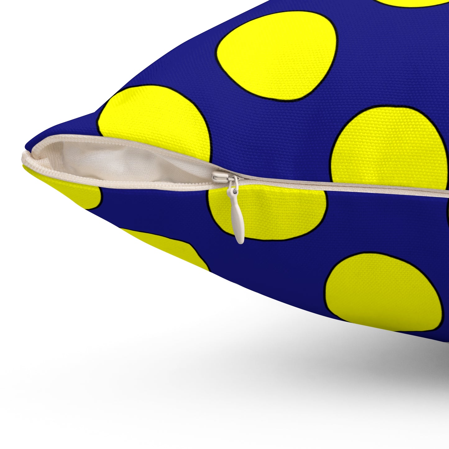 Navy Blue, Yellow Retro Polka Dots Cushion Pillow