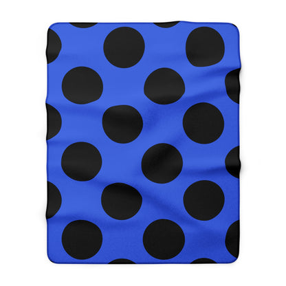 Royal Blue, Black Retro Polka Dots Blanket Throw