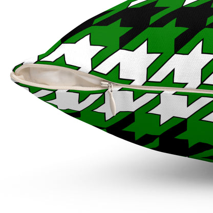 Green, Black, White Retro Houndstooth Cushion Pillow