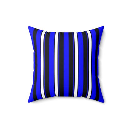 Blue, Black, White Retro Stripes Cushion Pillow