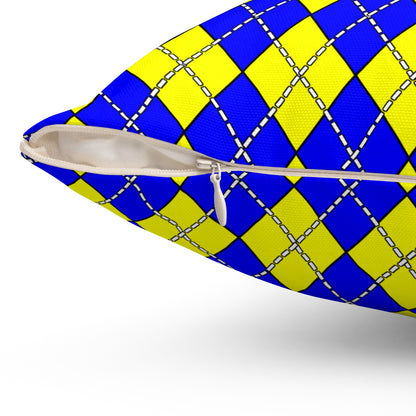 Blue, Yellow Retro Argyle Cushion Pillow