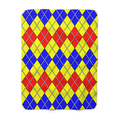 Yellow, Blue, Red Retro Argyle Blanket Throw