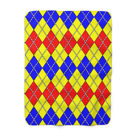Yellow, Blue, Red Retro Argyle Blanket Throw