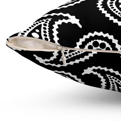 Black, White Retro Paisley Cushion Pillow
