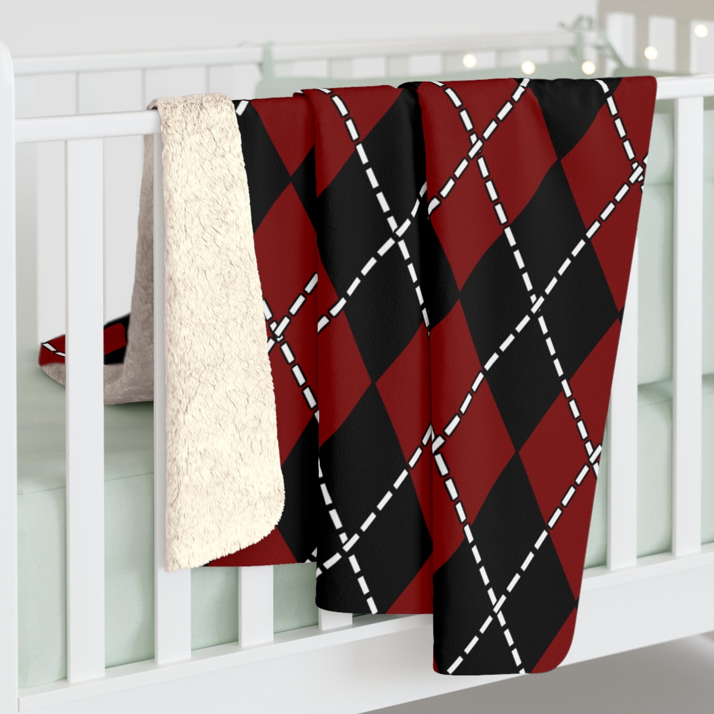 Maroon, Black Retro Argyle Blanket Throw