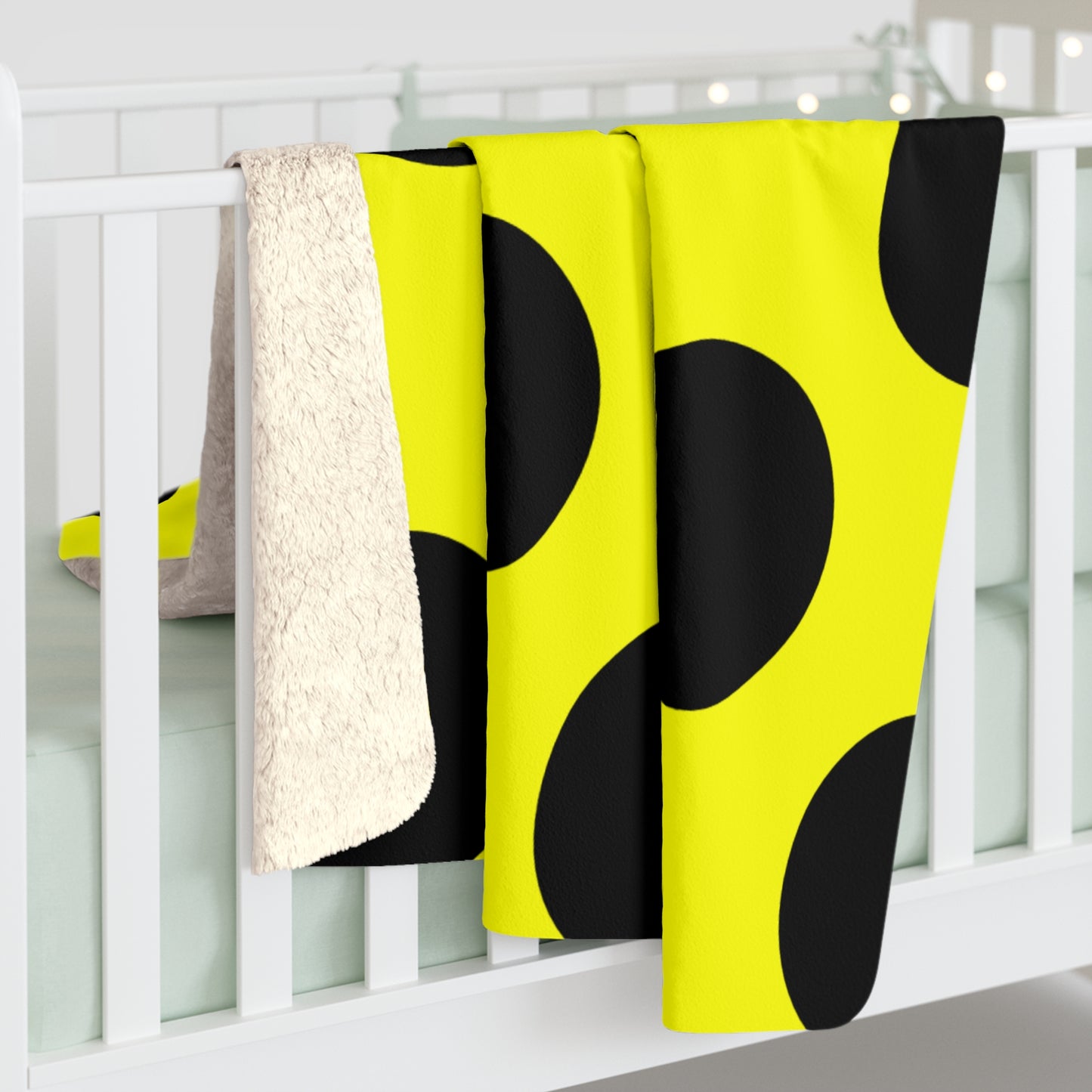 Yellow, Black Retro Polka Dots Blanket Throw