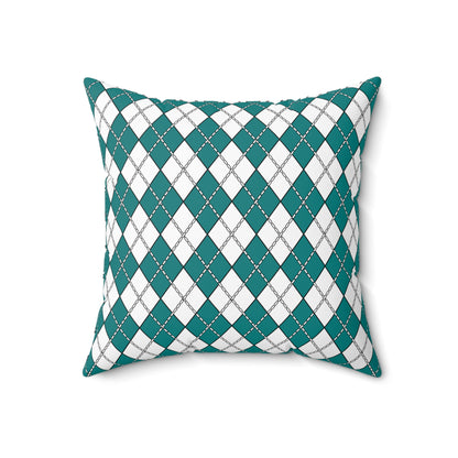 Teal, White Retro Argyle Cushion Pillow