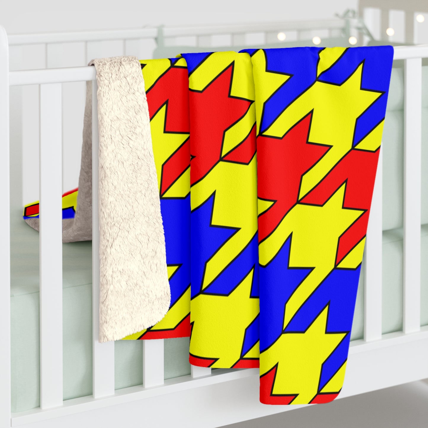 Yellow, Blue, Red Retro Houndstooth Blanket Throw
