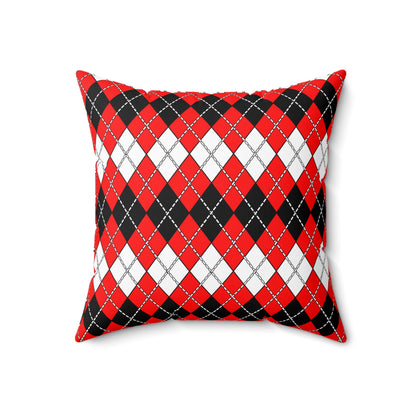 Red, Black, White Retro Argyle Cushion Pillow