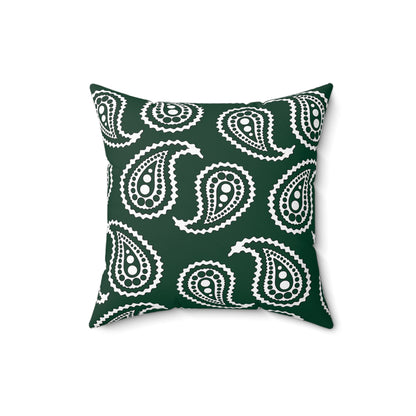 Dark Green, White Retro Paisley Cushion Pillow