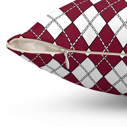Claret, White Retro Argyle Cushion Pillow