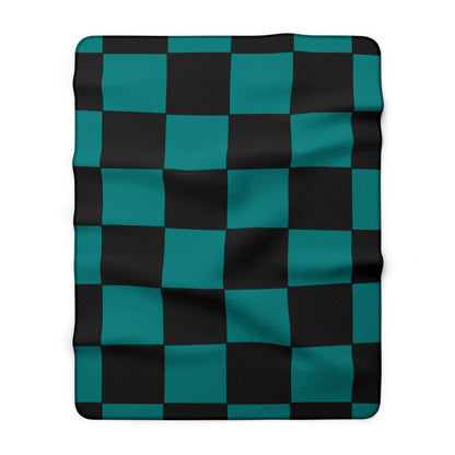 Teal, Black Retro Check Blanket Throw