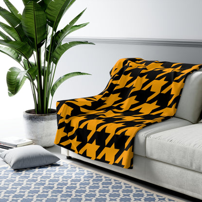 Orange, Black Retro Houndstooth Blanket Throw