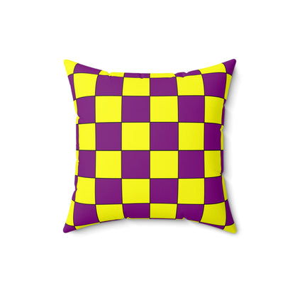 Purple, Yellow Retro Check Cushion Pillow