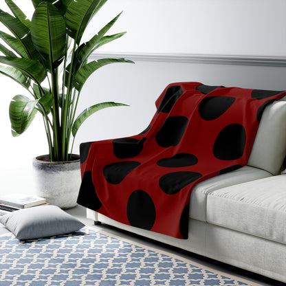 Maroon, Black Retro Polka Dots Blanket Throw