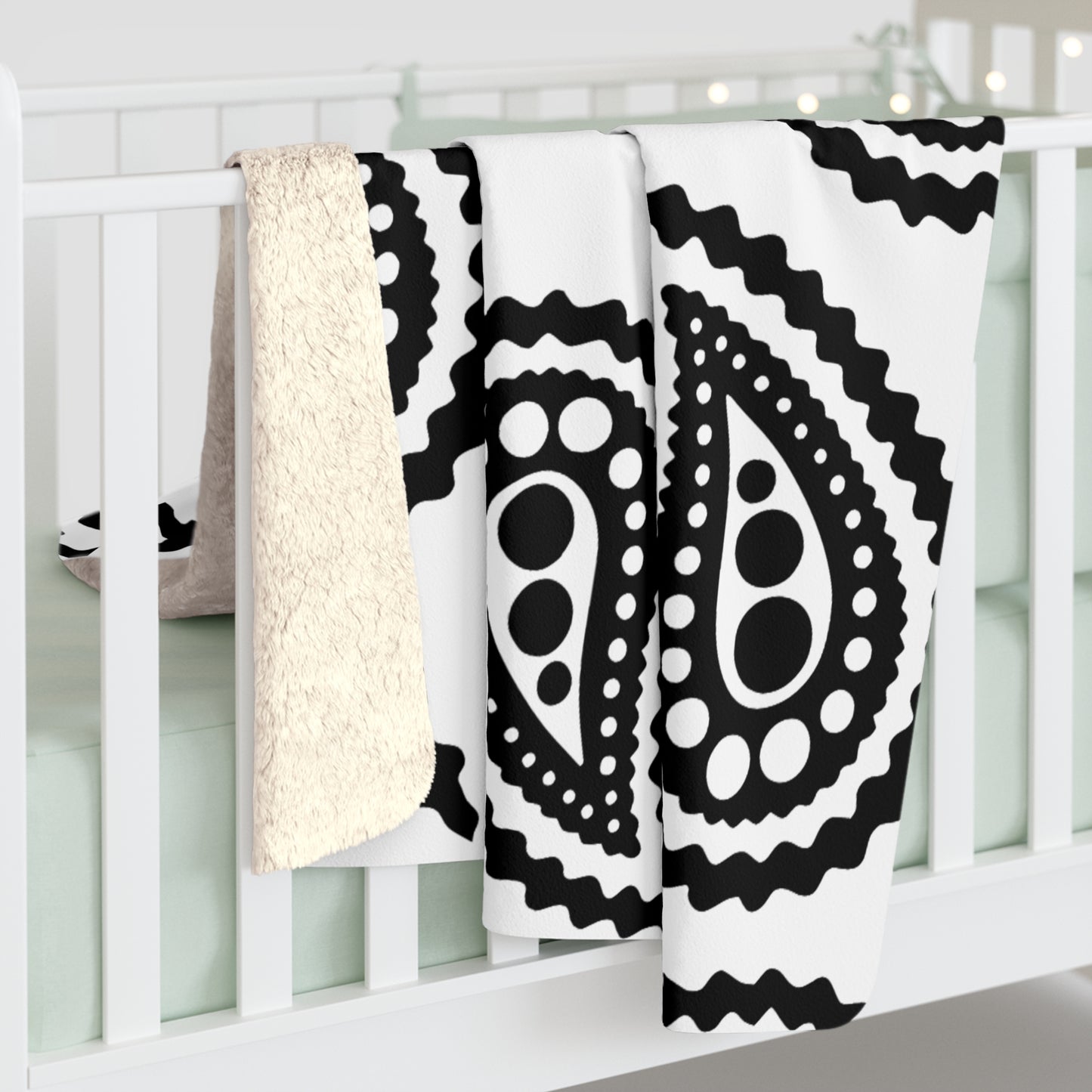 White, Black Retro Paisley Blanket Throw