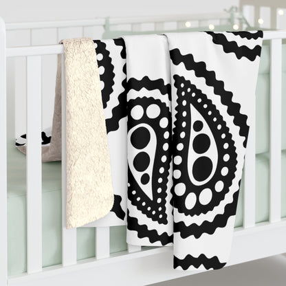 White, Black Retro Paisley Blanket Throw