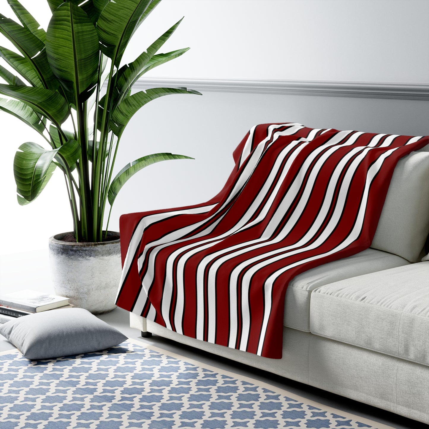 Maroon, White Retro Stripes Blanket Throw