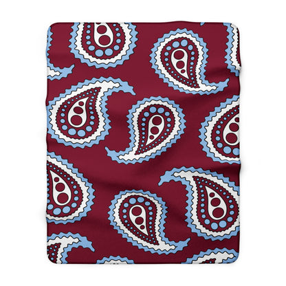Claret, Blue, White Retro Paisley Blanket Throw