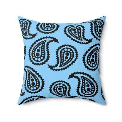 Light Blue, Black Retro Paisley Cushion Pillow