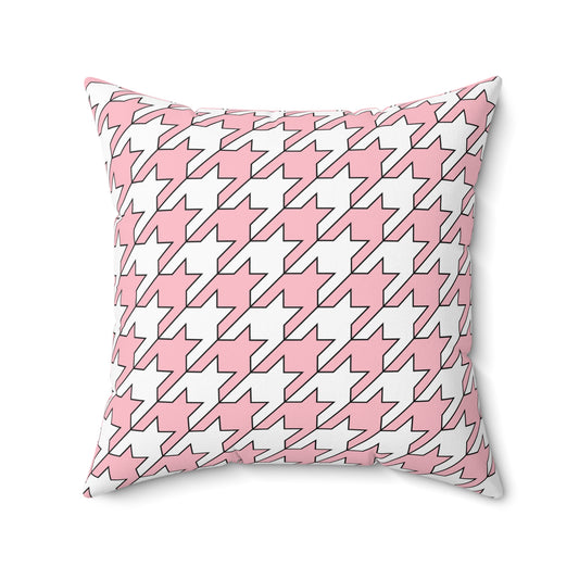 Pink, White Retro Houndstooth Cushion Pillow