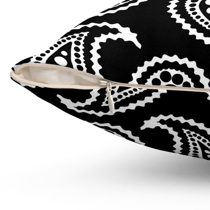 Black, White Retro Paisley Cushion Pillow