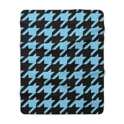 Sky Blue, Black Retro Houndstooth Blanket Throw
