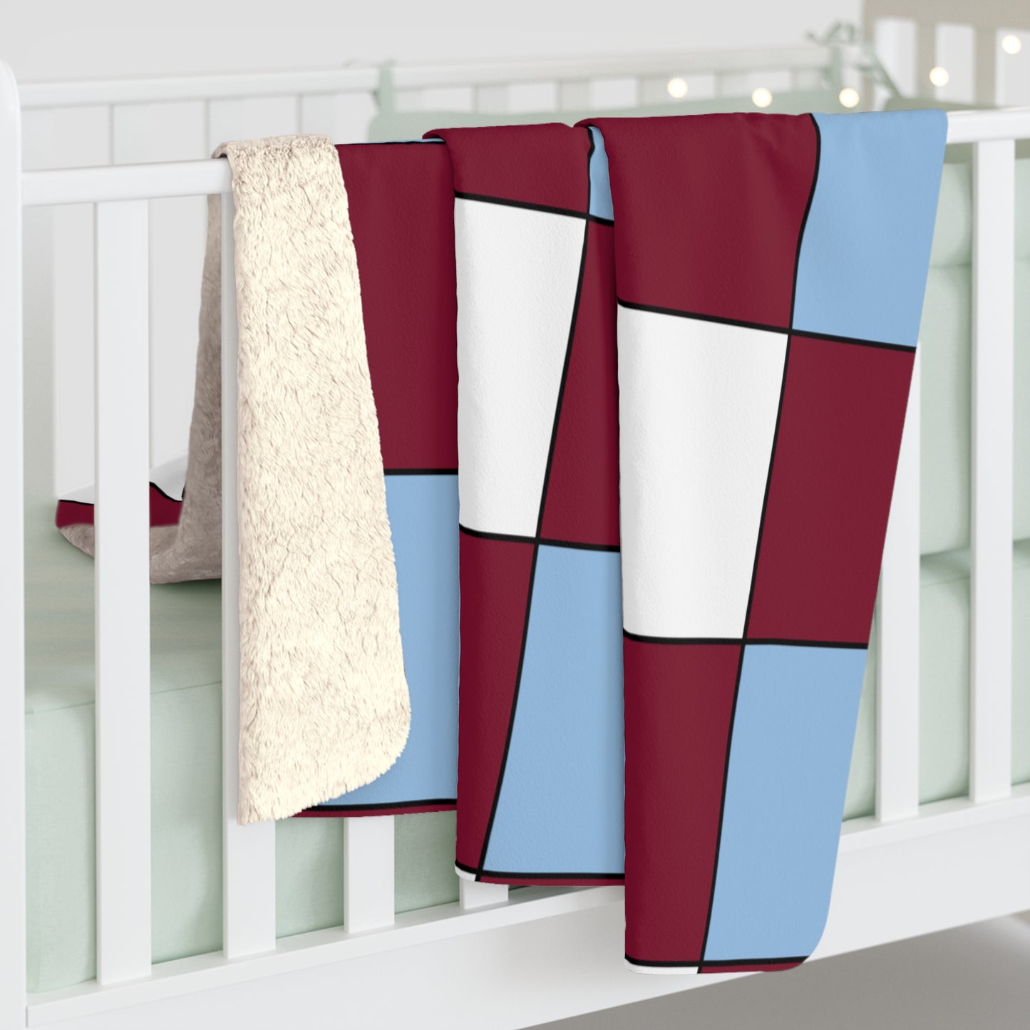Claret, Blue, White Retro Check Blanket Throw