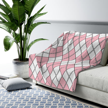 Pink, White Retro Argyle Blanket Throw