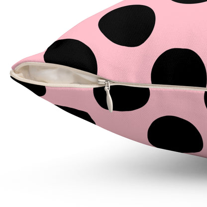 Pink, Black Retro Polka Dots Cushion Pillow