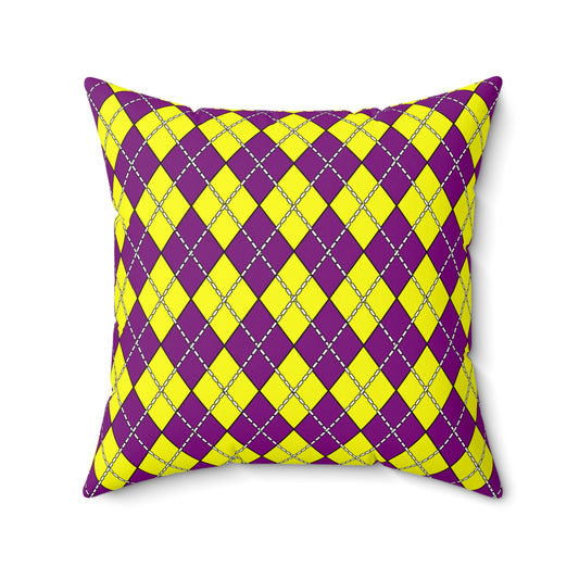 Purple, Yellow Retro Argyle Cushion Pillow