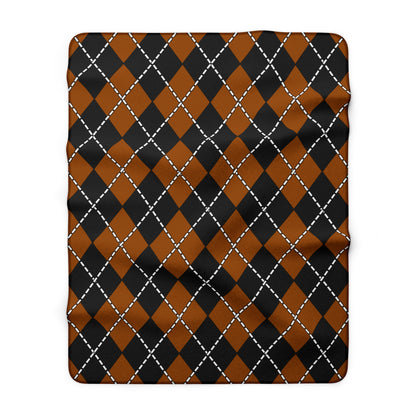 Brown, Black Retro Argyle Blanket Throw