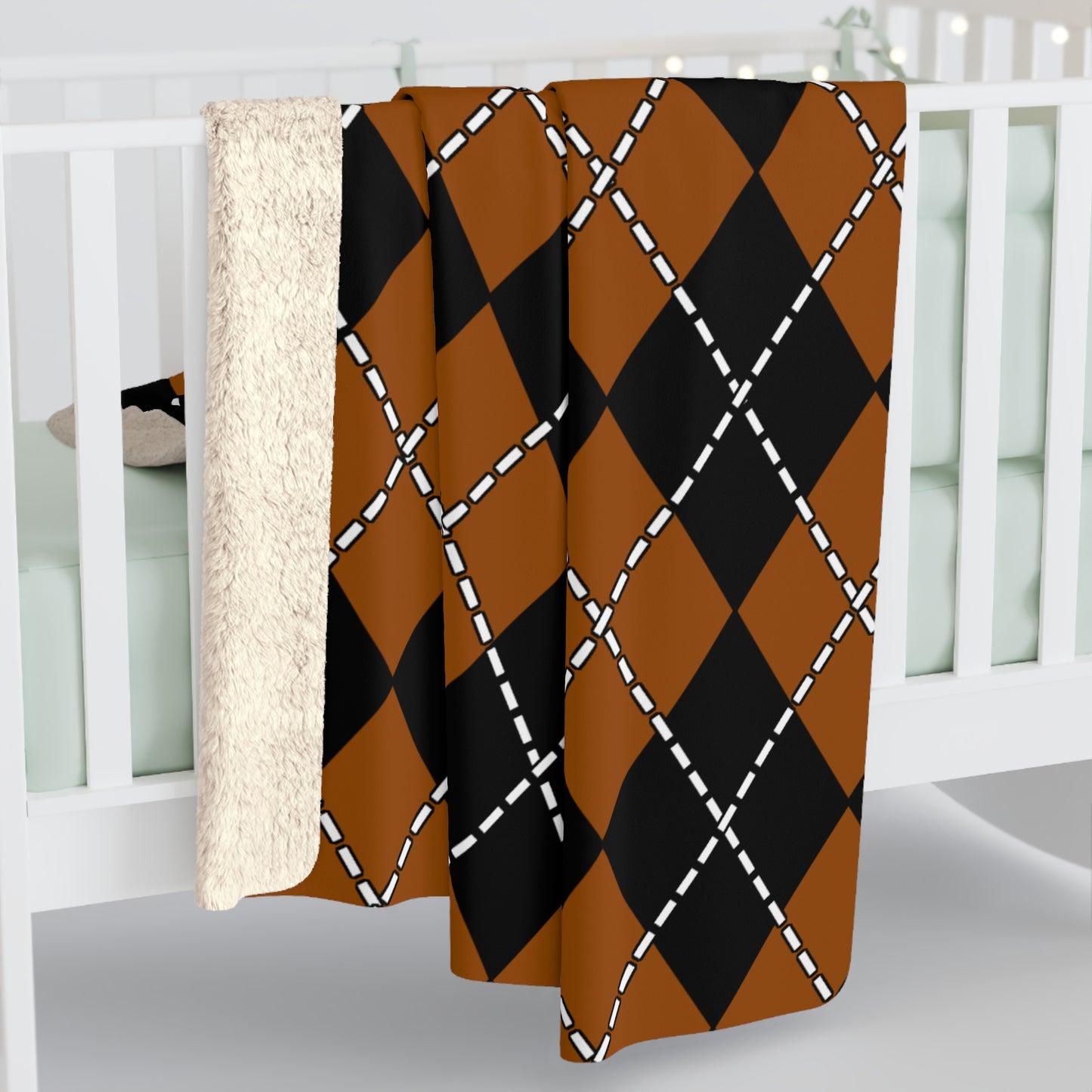 Brown, Black Retro Argyle Blanket Throw